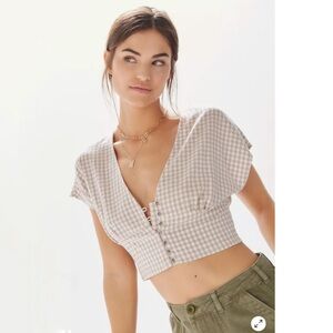 Urban Outfitters Anderson Gingham Button-Front Cropped Top
